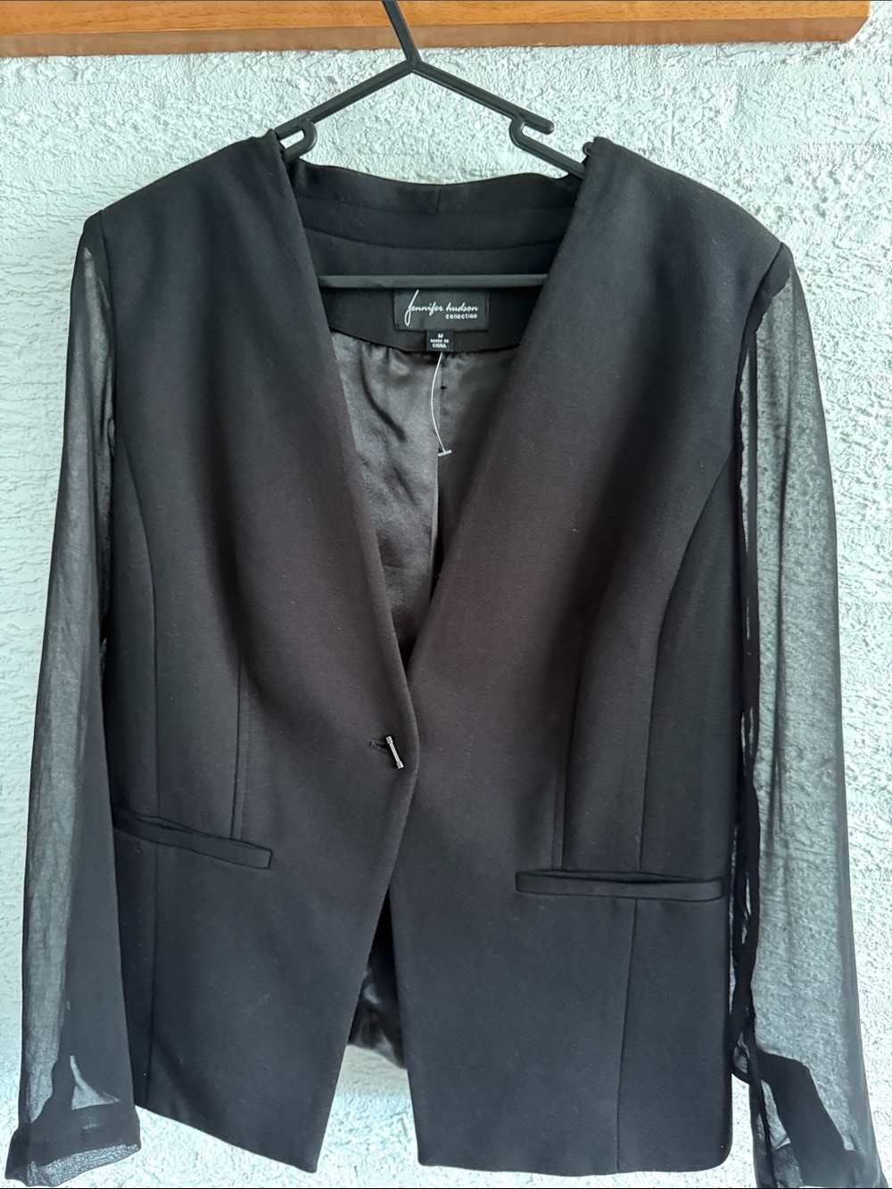 Jennifer Hudson collection Black Women's Sheer-Sleeve Blazer